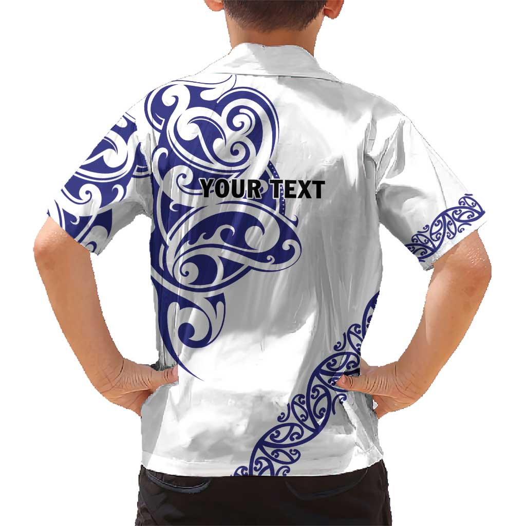 All White Maori Tribal Tattoo Personalised Kid Hawaiian Shirt Dark Blue Polynesian Style LT9 - Polynesian Pride