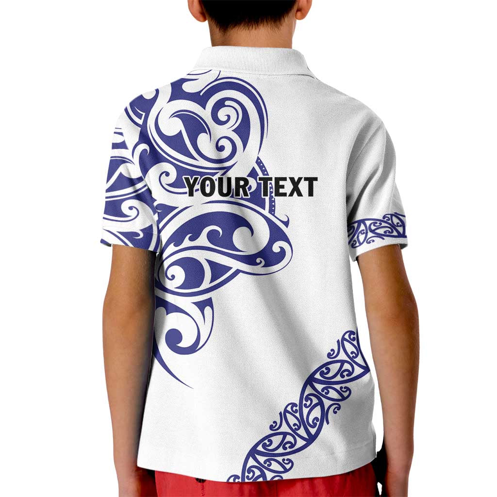 All White Maori Tribal Tattoo Personalised Kid Polo Shirt Dark Blue Polynesian Style LT9 - Polynesian Pride