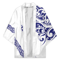 All White Maori Tribal Tattoo Personalised Kimono Dark Blue Polynesian Style - Polynesian Pride