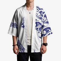All White Maori Tribal Tattoo Personalised Kimono Dark Blue Polynesian Style - Polynesian Pride