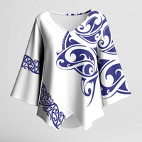 All White Maori Tribal Tattoo Personalised Kimono Sleeve Blouse Dark Blue Polynesian Style - Polynesian Pride