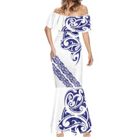 All White Maori Tribal Tattoo Personalised Mermaid Dress Dark Blue Polynesian Style - Polynesian Pride