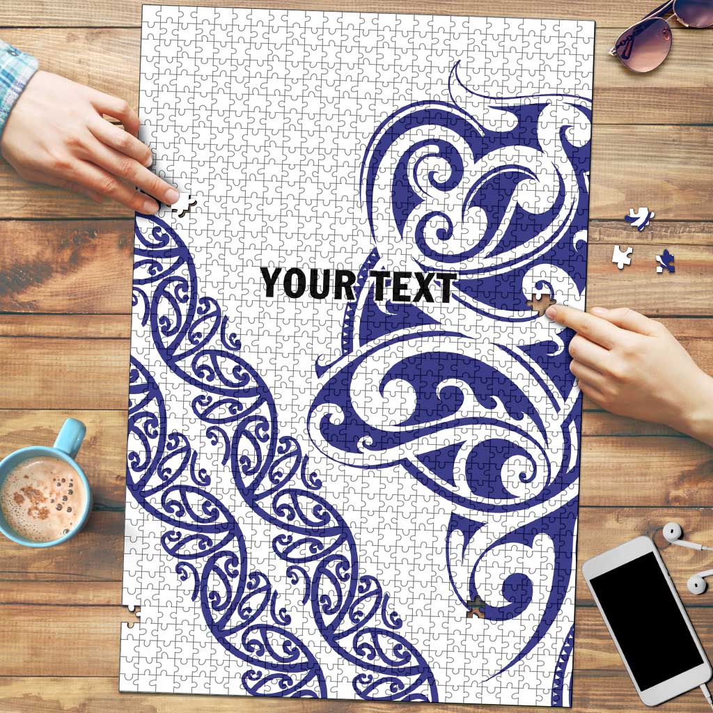 All White Maori Tribal Tattoo Personalised Puzzle Dark Blue Polynesian Style - Polynesian Pride