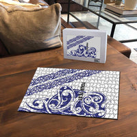 All White Maori Tribal Tattoo Personalised Puzzle Dark Blue Polynesian Style LT9 - Polynesian Pride