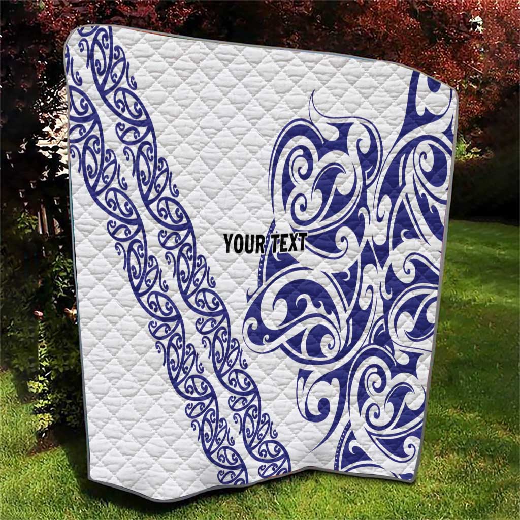 All White Maori Tribal Tattoo Personalised Quilt Dark Blue Polynesian Style - Polynesian Pride