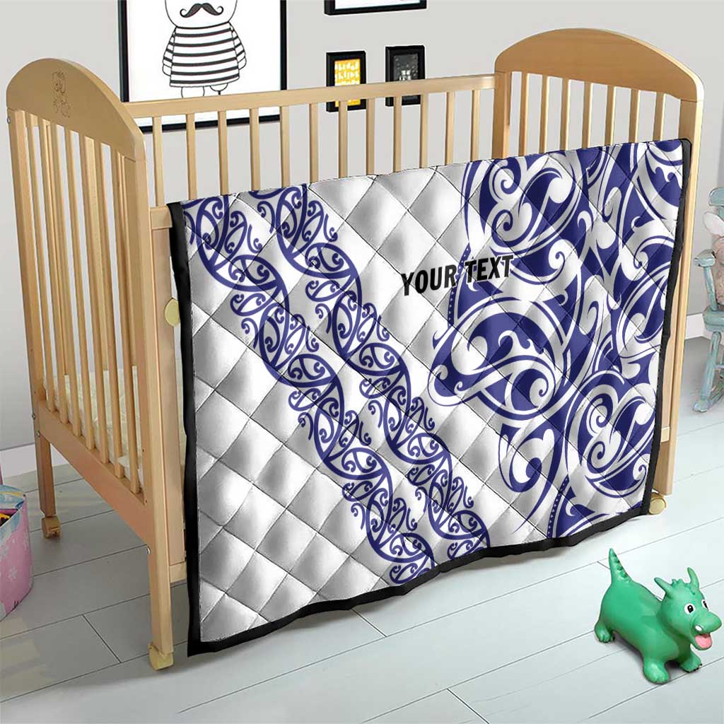 All White Maori Tribal Tattoo Personalised Quilt Dark Blue Polynesian Style - Polynesian Pride
