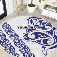 All White Maori Tribal Tattoo Personalised Round Carpet Dark Blue Polynesian Style - Polynesian Pride