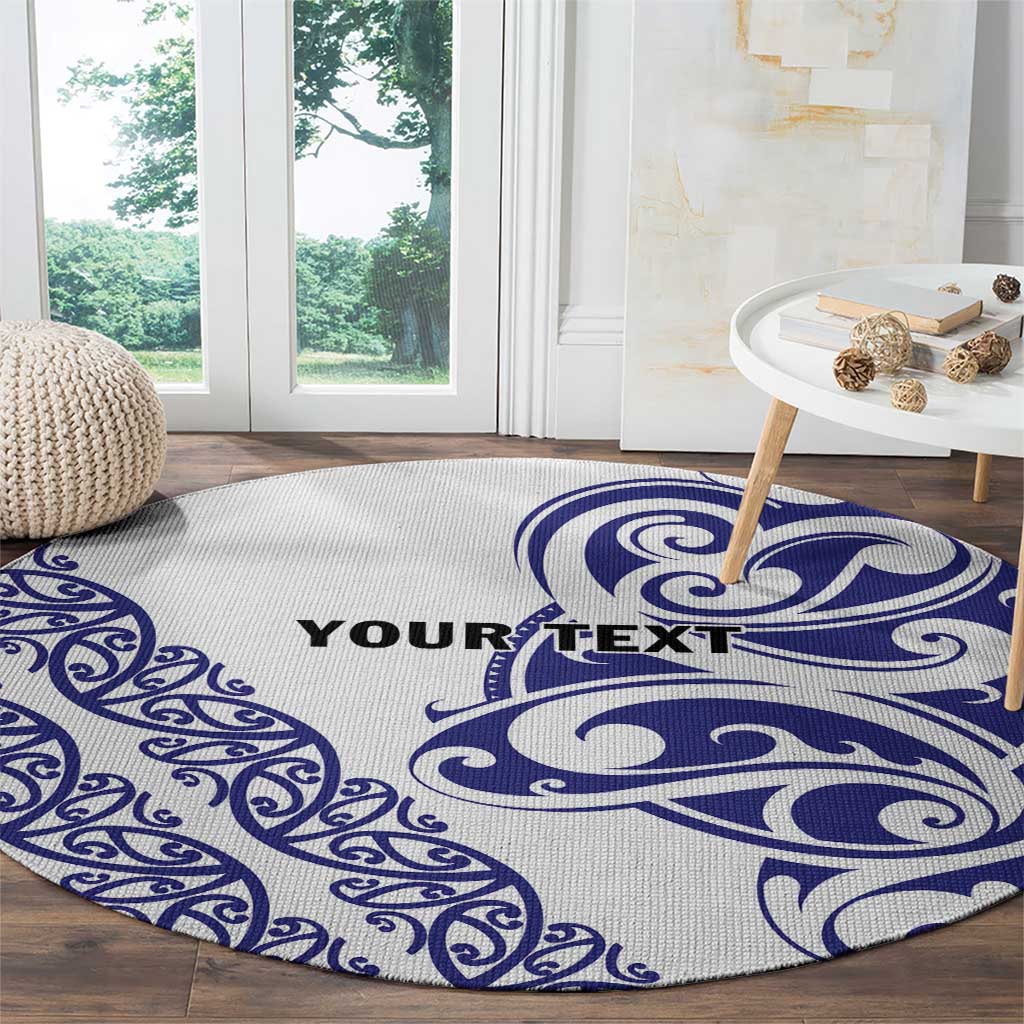 All White Maori Tribal Tattoo Personalised Round Carpet Dark Blue Polynesian Style - Polynesian Pride