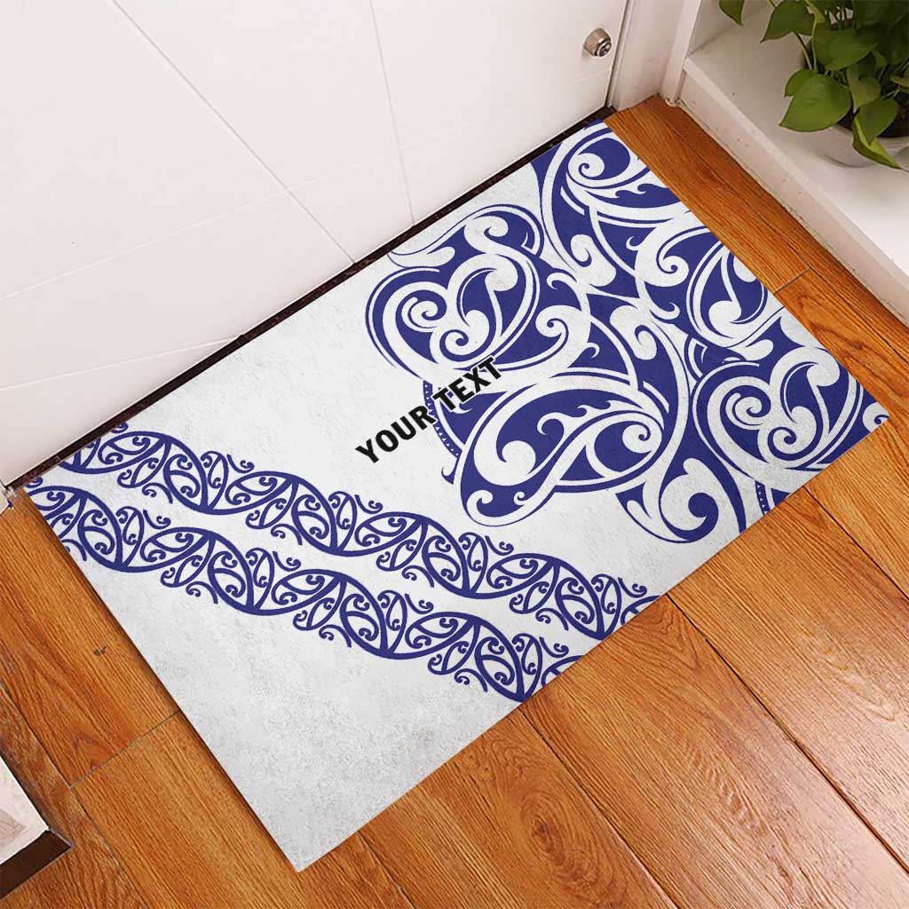 All White Maori Tribal Tattoo Personalised Rubber Doormat Dark Blue Polynesian Style - Polynesian Pride