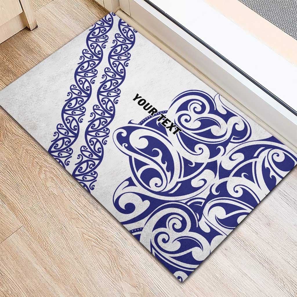 All White Maori Tribal Tattoo Personalised Rubber Doormat Dark Blue Polynesian Style - Polynesian Pride