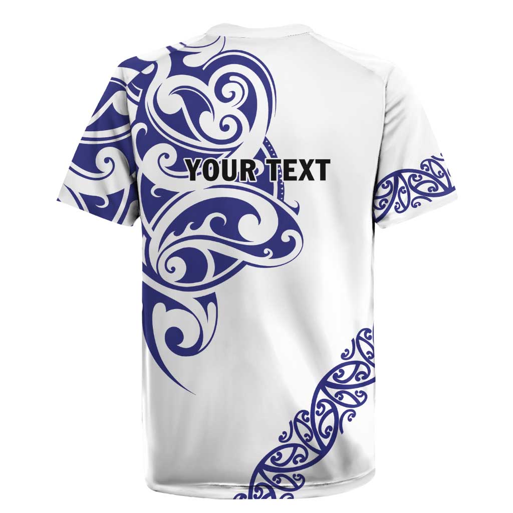 All White Maori Tribal Tattoo Personalised Rugby Jersey Dark Blue Polynesian Style - Polynesian Pride
