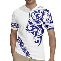 All White Maori Tribal Tattoo Personalised Rugby Jersey Dark Blue Polynesian Style - Polynesian Pride