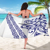 All White Maori Tribal Tattoo Personalised Sarong Dark Blue Polynesian Style - Polynesian Pride