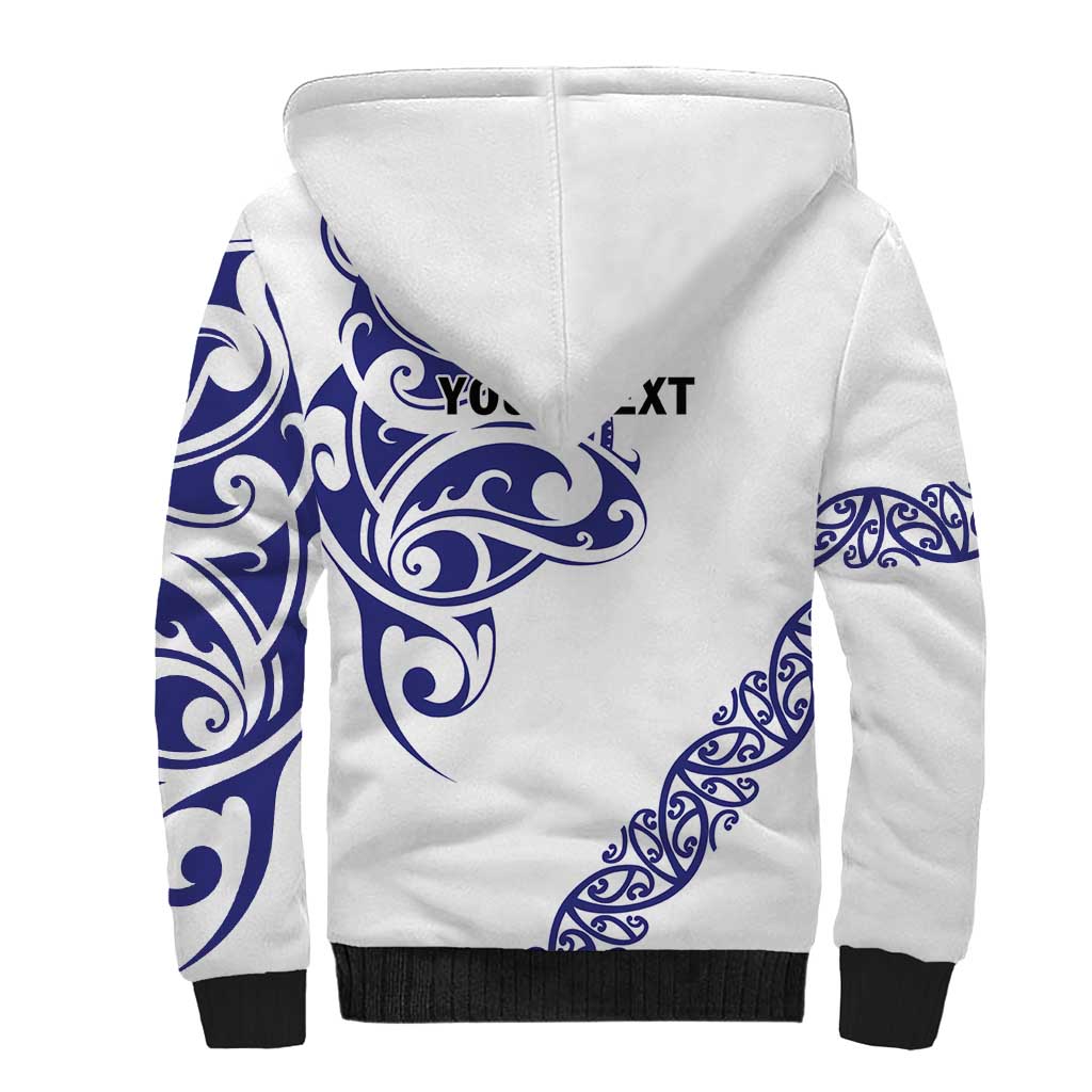 All White Maori Tribal Tattoo Personalised Sherpa Hoodie Dark Blue Polynesian Style - Polynesian Pride