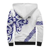 All White Maori Tribal Tattoo Personalised Sherpa Hoodie Dark Blue Polynesian Style - Polynesian Pride