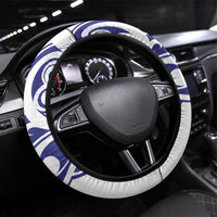 All White Maori Tribal Tattoo Steering Wheel Cover Dark Blue Polynesian Style LT9 Universal Fit Blue - Polynesian Pride