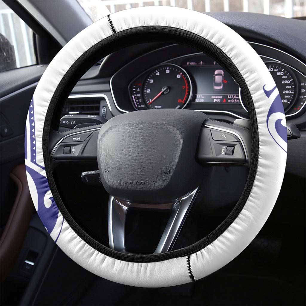 All White Maori Tribal Tattoo Steering Wheel Cover Dark Blue Polynesian Style LT9 - Polynesian Pride