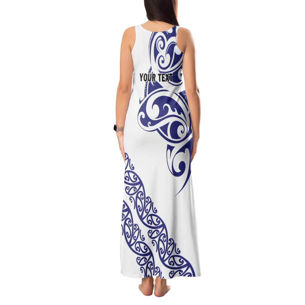 All White Maori Tribal Tattoo Personalised Tank Maxi Dress Dark Blue Polynesian Style - Polynesian Pride