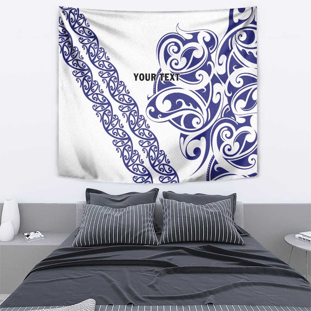 All White Maori Tribal Tattoo Personalised Tapestry Dark Blue Polynesian Style - Polynesian Pride