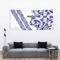 All White Maori Tribal Tattoo Personalised Tapestry Dark Blue Polynesian Style - Polynesian Pride