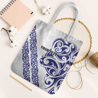 All White Maori Tribal Tattoo Personalised Tote Bag Dark Blue Polynesian Style - Polynesian Pride