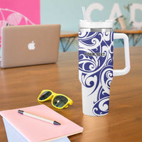 All White Maori Tribal Tattoo Personalised Tumbler With Handle Dark Blue Polynesian Style - Polynesian Pride