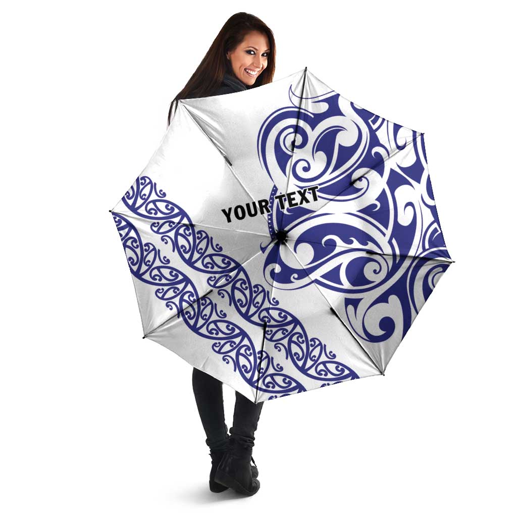 All White Maori Tribal Tattoo Personalised Umbrella Dark Blue Polynesian Style - Polynesian Pride