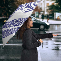 All White Maori Tribal Tattoo Personalised Umbrella Dark Blue Polynesian Style - Polynesian Pride