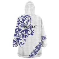 All White Maori Tribal Tattoo Personalised Wearable Blanket Hoodie Dark Blue Polynesian Style LT9 - Polynesian Pride