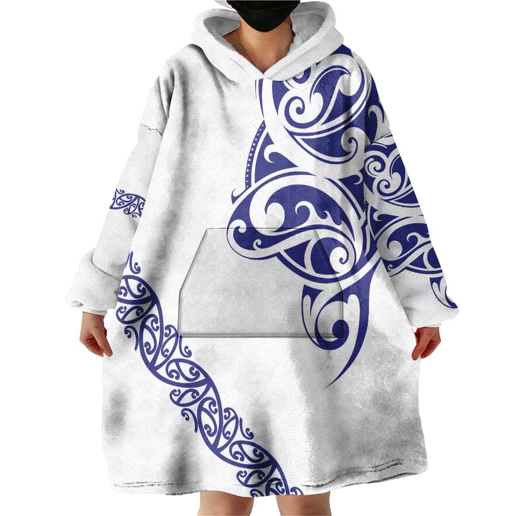All White Maori Tribal Tattoo Personalised Wearable Blanket Hoodie Dark Blue Polynesian Style LT9 - Polynesian Pride