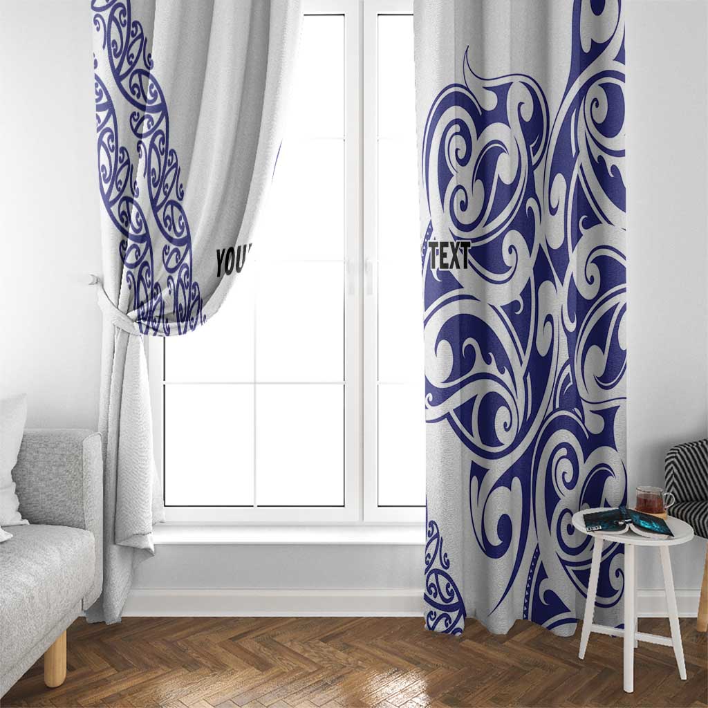 All White Maori Tribal Tattoo Personalised Window Curtain Dark Blue Polynesian Style - Polynesian Pride