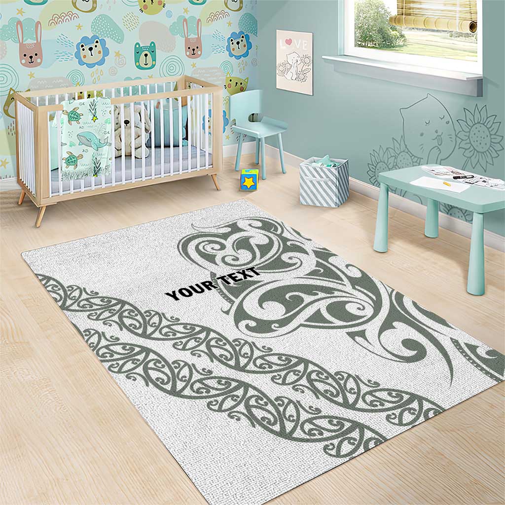 All White Maori Tribal Tattoo Personalised Area Rug Moss Green Polynesian Style - Polynesian Pride