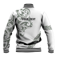 All White Maori Tribal Tattoo Personalised Baseball Jacket Moss Green Polynesian Style - Polynesian Pride