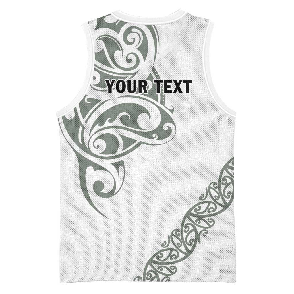 All White Maori Tribal Tattoo Personalised Basketball Jersey Moss Green Polynesian Style - Polynesian Pride