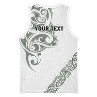 All White Maori Tribal Tattoo Personalised Basketball Jersey Moss Green Polynesian Style - Polynesian Pride