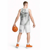 All White Maori Tribal Tattoo Personalised Basketball Jersey Moss Green Polynesian Style - Polynesian Pride
