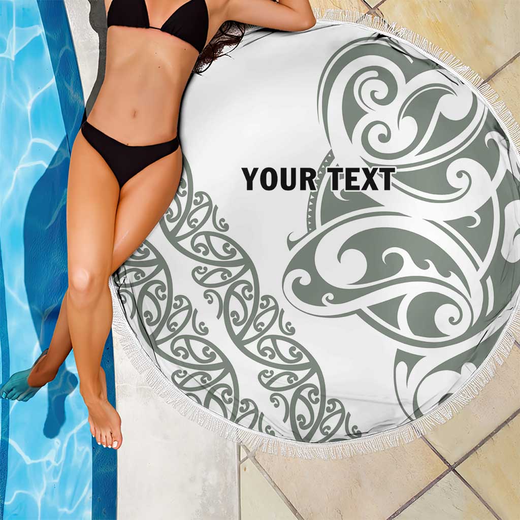 All White Maori Tribal Tattoo Personalised Beach Blanket Moss Green Polynesian Style - Polynesian Pride