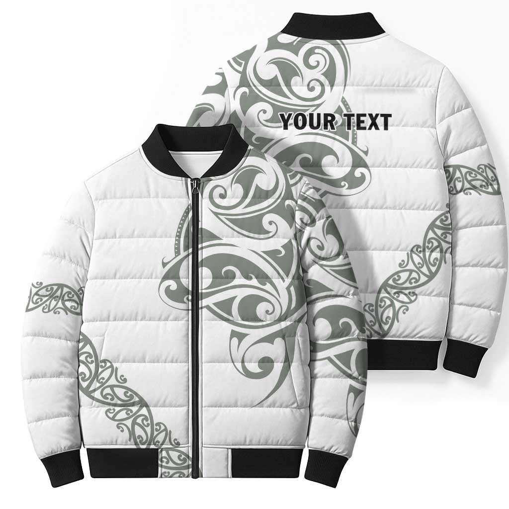 All White Maori Tribal Tattoo Personalised Bomber Puffer Jacket Moss Green Polynesian Style - Polynesian Pride