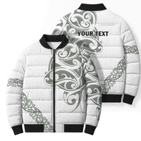 All White Maori Tribal Tattoo Personalised Bomber Puffer Jacket Moss Green Polynesian Style - Polynesian Pride