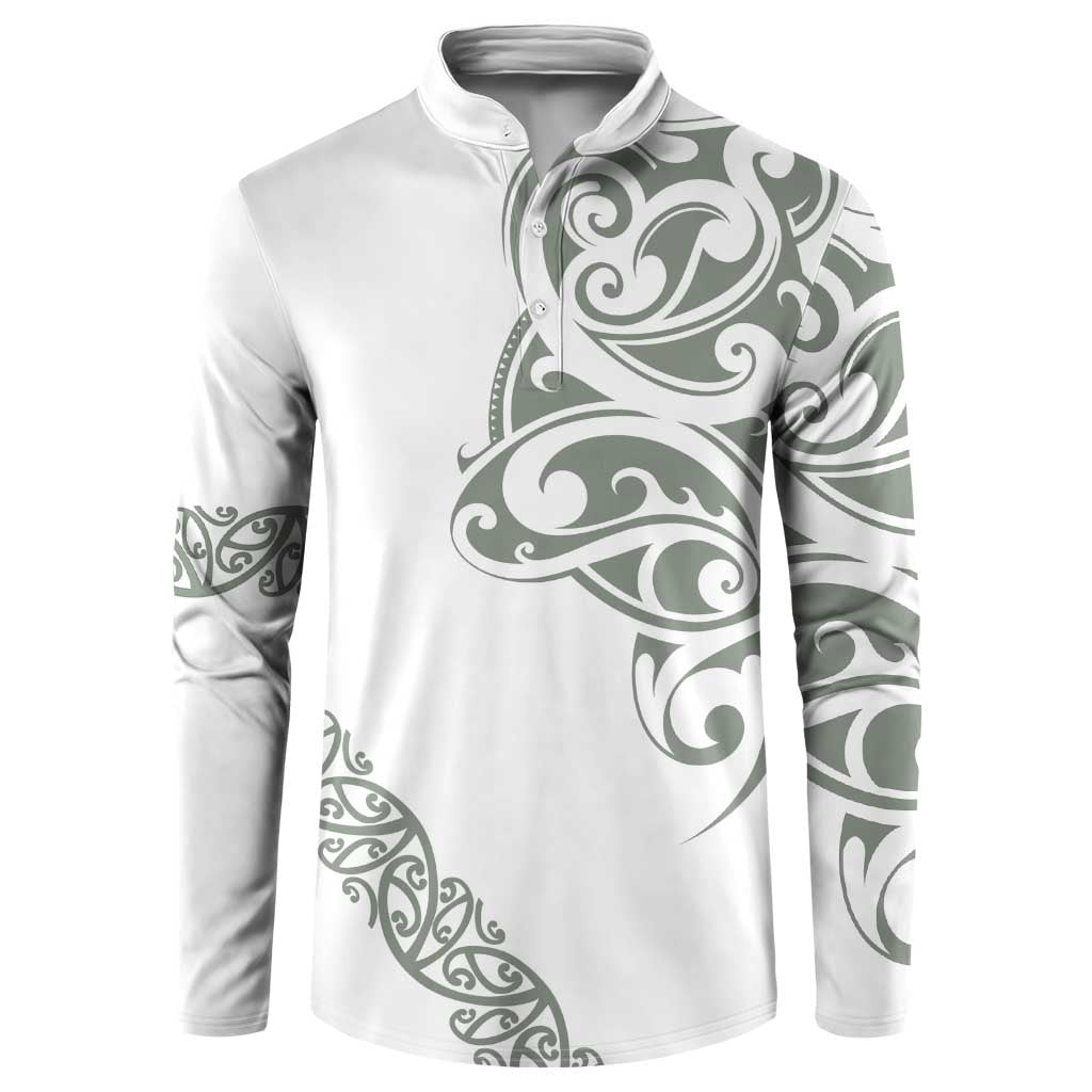 All White Maori Tribal Tattoo Personalised Button Sweatshirt Moss Green Polynesian Style - Polynesian Pride