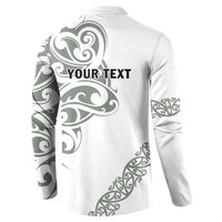 All White Maori Tribal Tattoo Personalised Button Sweatshirt Moss Green Polynesian Style - Polynesian Pride