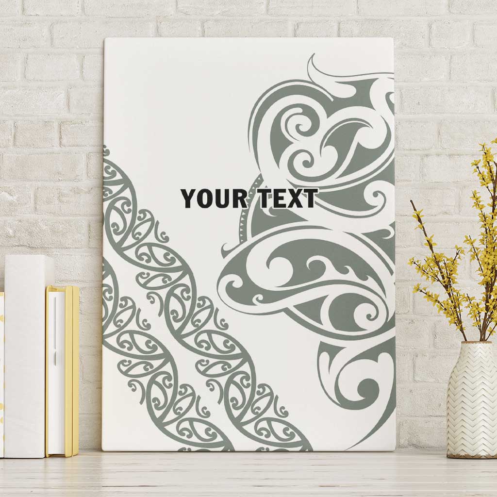 All White Maori Tribal Tattoo Personalised Canvas Wall Art Moss Green Polynesian Style - Polynesian Pride