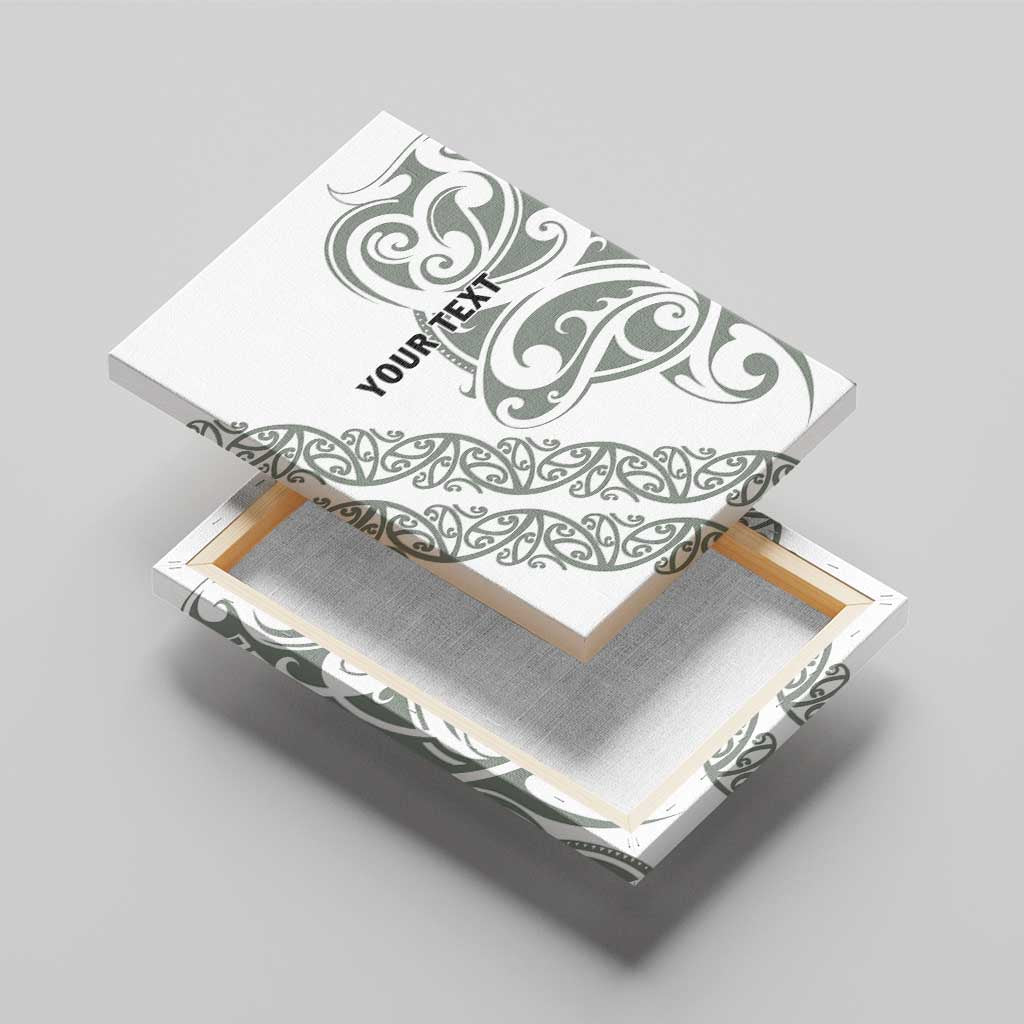 All White Maori Tribal Tattoo Personalised Canvas Wall Art Moss Green Polynesian Style - Polynesian Pride