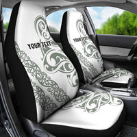 All White Maori Tribal Tattoo Personalised Car Seat Cover Moss Green Polynesian Style - Polynesian Pride