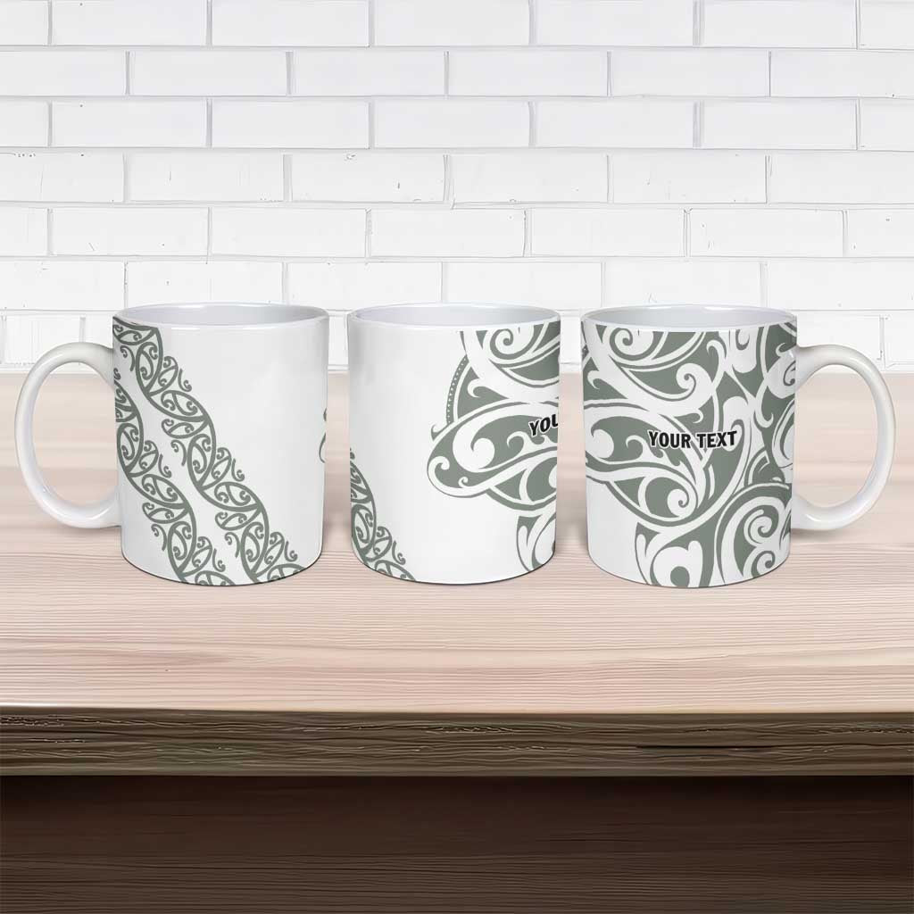 All White Maori Tribal Tattoo Personalised Ceramic Mug Moss Green Polynesian Style - Polynesian Pride