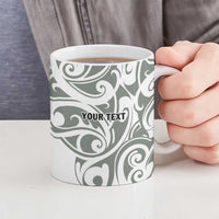 All White Maori Tribal Tattoo Personalised Ceramic Mug Moss Green Polynesian Style - Polynesian Pride