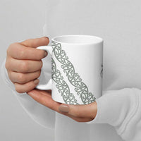 All White Maori Tribal Tattoo Personalised Ceramic Mug Moss Green Polynesian Style - Polynesian Pride