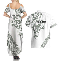 All White Maori Tribal Tattoo Personalised Couples Matching Summer Maxi Dress and Hawaiian Shirt Moss Green Polynesian Style - Polynesian Pride