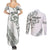 All White Maori Tribal Tattoo Personalised Couples Matching Summer Maxi Dress and Long Sleeve Button Shirt Moss Green Polynesian Style - Polynesian Pride