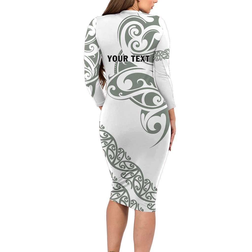All White Maori Tribal Tattoo Personalised Family Matching Long Sleeve Bodycon Dress and Hawaiian Shirt Moss Green Polynesian Style - Polynesian Pride